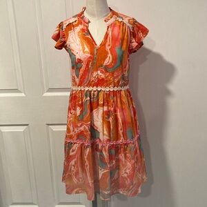 entro orange swirl dress S